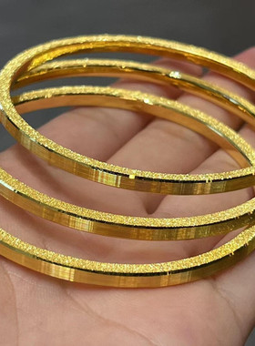 金包银古法传承四方拉丝闪砂手镯女时尚款黄金色筷子素圈镯子手环