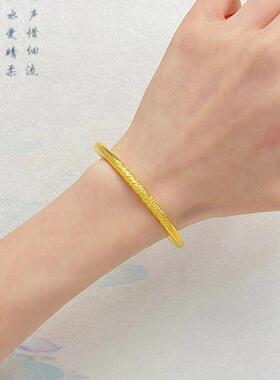 金包银古法传承卷草纹手镯女新款个性素圈唐草纹镯子实心闭口手环