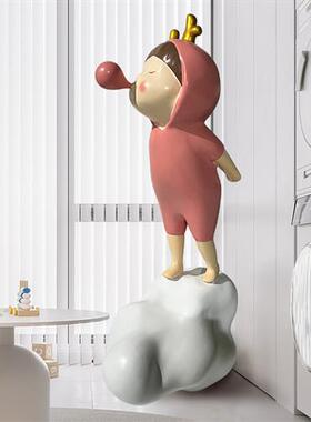 卡通泡泡兔耳女孩落地摆件可爱大公仔人物客厅商场玩偶玻璃钢雕塑