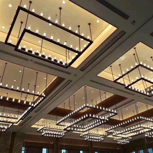 新中式吊灯别墅会所酒店大堂会议室宴会厅样板房软装长方形框吊灯,淘宝优惠券,粉丝福利购,淘宝优惠卷