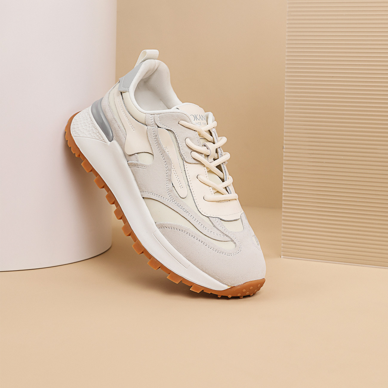 奥康休闲鞋女鞋圆头春季正品系带老爹鞋子潮流厚底阿甘鞋运动鞋女