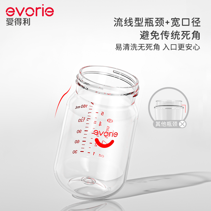 evorie爱得利婴儿奶瓶160ML新生儿0-3个月耐摔Tritan宽口径奶瓶 - 图2