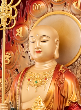 东来紫地藏王菩萨佛像铜像九华山全铜黄铜地葬王站像大愿坐骑谛听