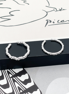 韩版小众高级感竹节麻花戒指男女