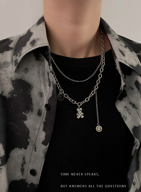 多层小熊笑脸项链男女ins潮嘻哈