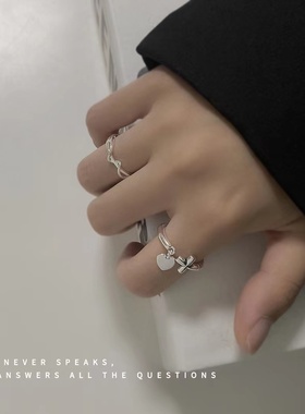 CRIVLA日韩风爱心十字架复古戒指女潮简约ins潮网红嘻哈开口指环