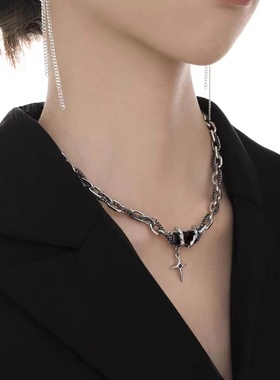 crivla黑宝石锁骨链钛钢