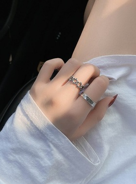 六芒星嘻哈简约小众戒指男女ins