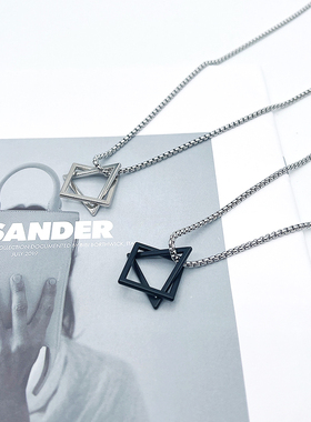 CRIVLA几何方块长款项链男女ins潮小众设计高级感情侣卫衣配饰链