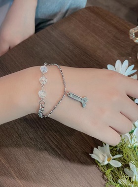 CRIVLA国潮牌机械重工扳手圆牌手链学生情侣款双色白串珠嘻哈手环