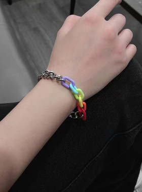 彩色亚克力拼接手链嘻哈ins