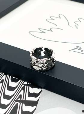 CRIVLA好多小鱼可爱游鱼纯银手工戒指男女开口可调节指环生日礼物