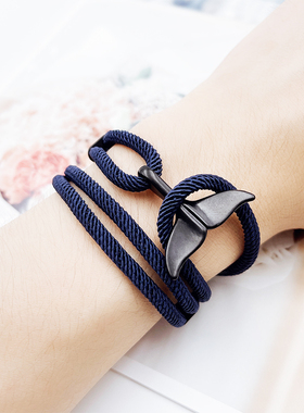 CRIVLA鲸鱼尾手链编织绳男女ins潮冷淡风小众设计情侣简约手饰环