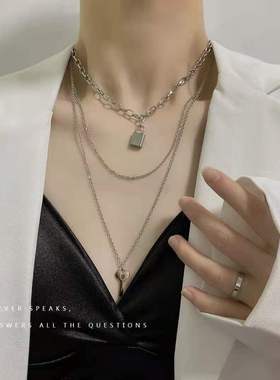 crivla欧美风多层锁女钥匙项链