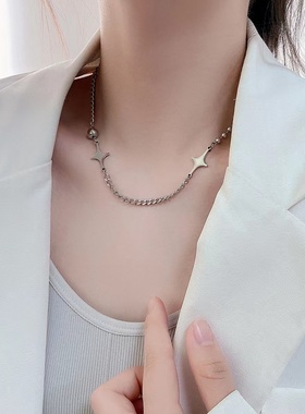 CRIVLA钛钢十字星拼接项链女