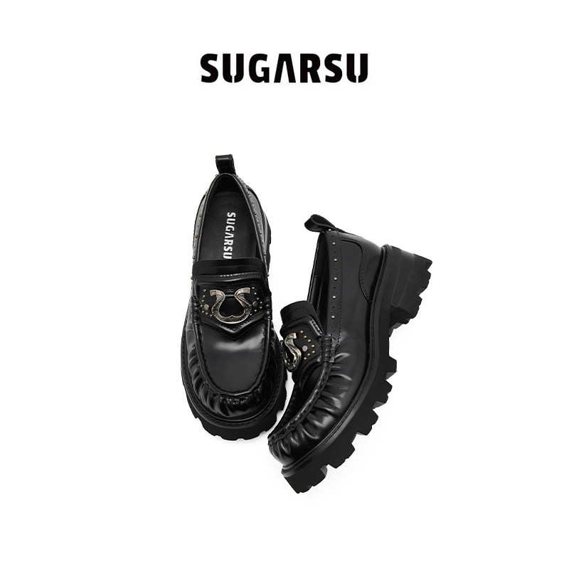 SUGARSU 酥履26年春季新款牛皮马蹄扣一脚蹬复古厚底豆豆乐福鞋女,淘宝优惠券,粉丝福利购,淘宝优惠卷