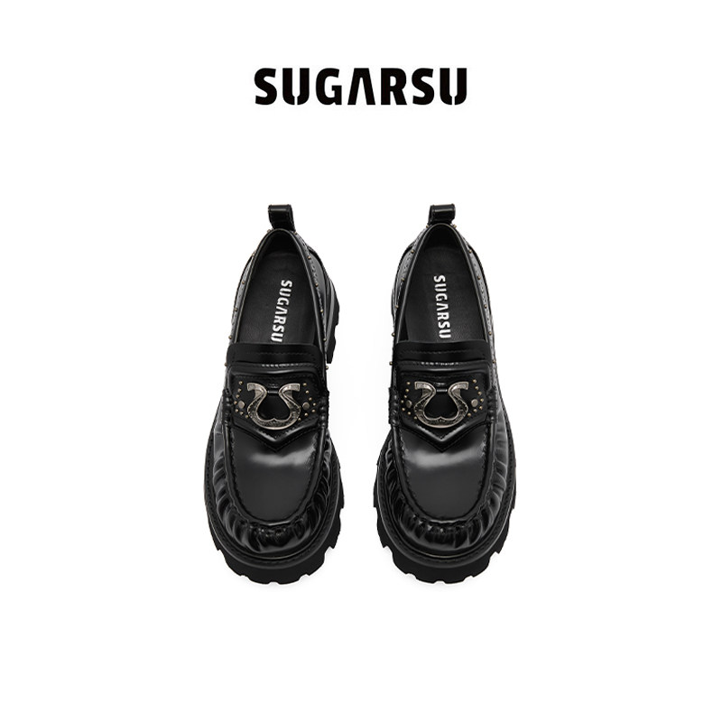 SUGARSU 酥履26年春季新款牛皮马蹄扣一脚蹬复古厚底豆豆乐福鞋女,淘宝优惠券,粉丝福利购,淘宝优惠卷