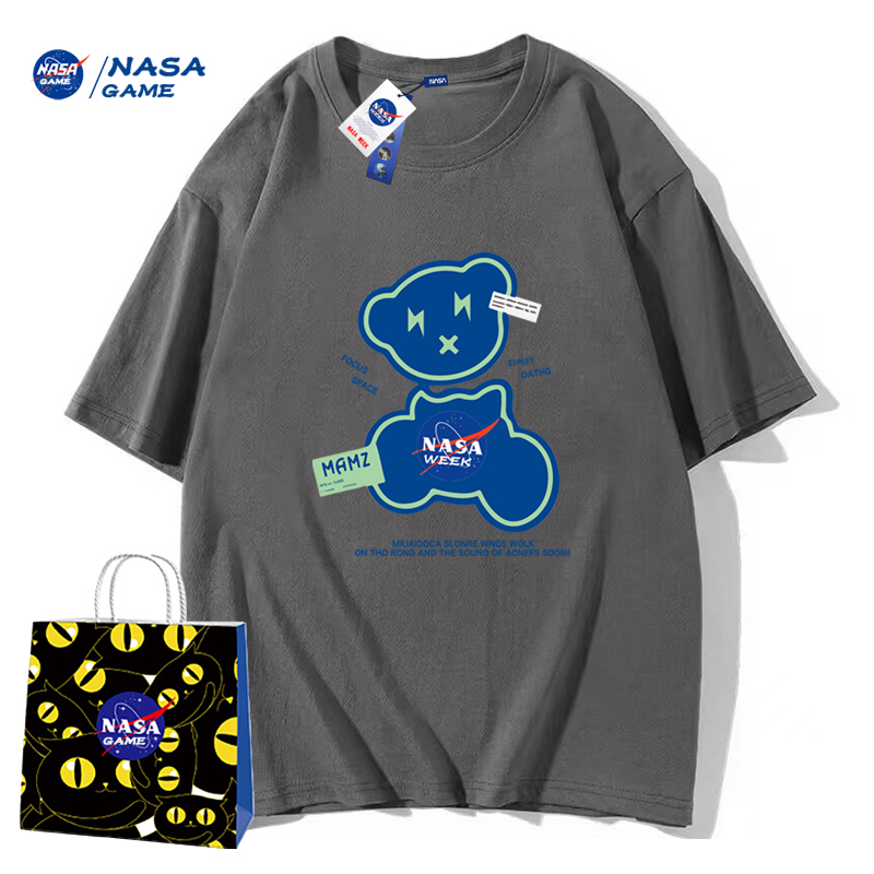 NASA GAME官网联名款新品2024纯棉短袖t恤男女潮牌上衣情侣装T恤C - 图3