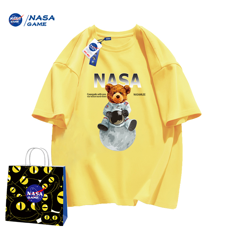 NASA GAME官网联名款新品2024纯棉短袖t恤男女儿童潮牌童装T恤