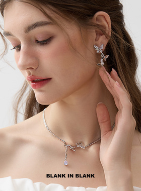 紫色蝴蝶项链轻奢小众锁骨链女