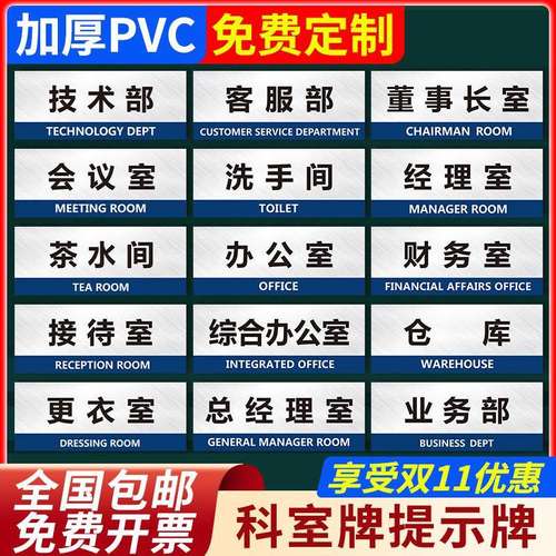 科室牌提示牌综合办公室公司部门标识牌会议室总经理室财务室储物室仓库宿舍标示牌男女洗手间指示牌定做定制 - 图1