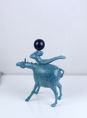 新中式客厅玄关树脂牧马人摆件