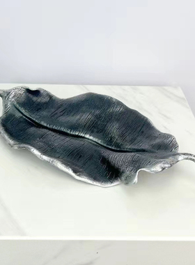 现代简约创意金属树叶造型果盘摆件酒店餐厅售楼处大堂装饰品摆设