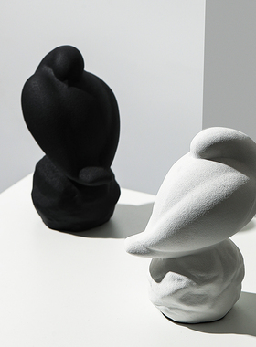 现代简约客厅陶瓷黑白色小鸟摆件