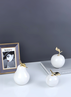 现代大理石水果苹果梨子装饰摆件