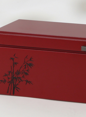 东方古韵竹影图案红色首饰盒摆件