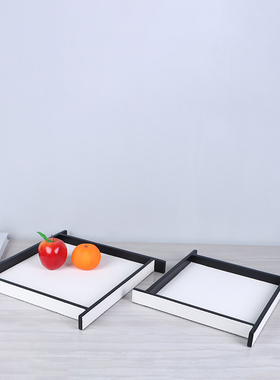 现代极简客厅橘色木质皮革托盘