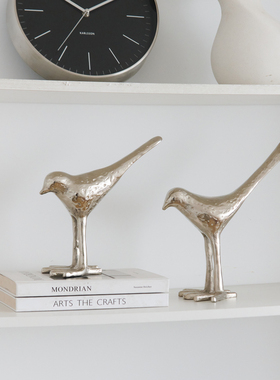 桌面装饰品金属动物银色小鸟摆件