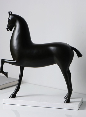 现代新中式树脂黑色马装饰摆件