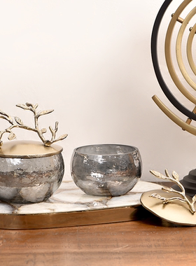 欧式轻奢客厅金属玻璃储物罐