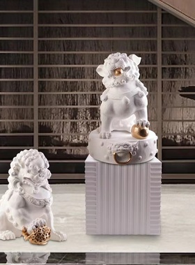 新中式书房砂岩狮子摆件