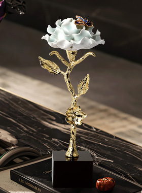 创意陶瓷玫瑰花摆件高档轻奢
