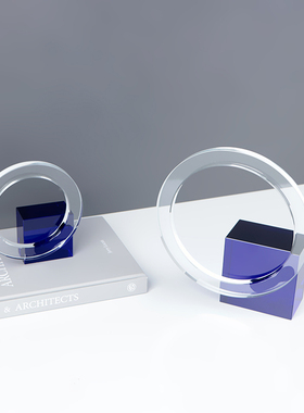 高端轻奢蓝色几何圆环酒柜客厅摆件酒店别墅卧室书房创意艺术摆设