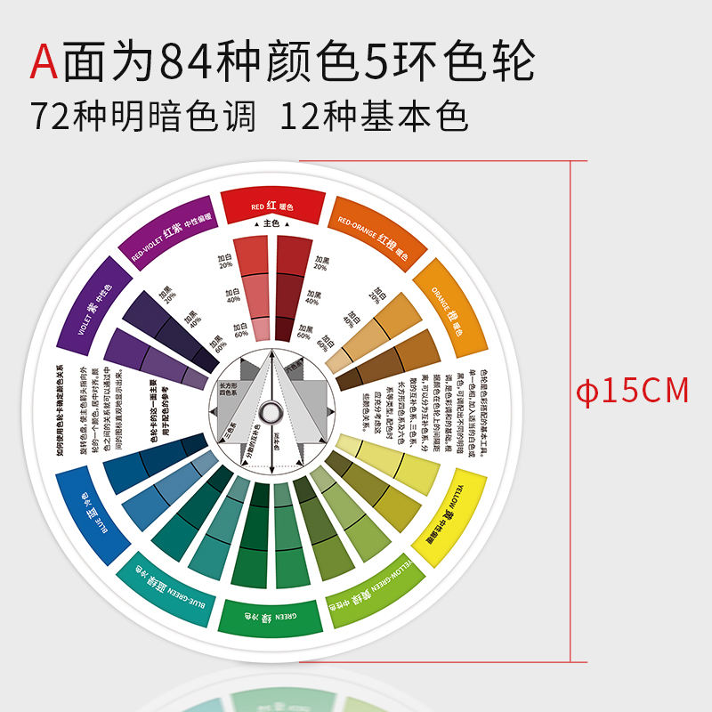 多功能色轮卡12色相环色环图调色卡多功能油漆蛋糕调色卡比例三原 - 图1