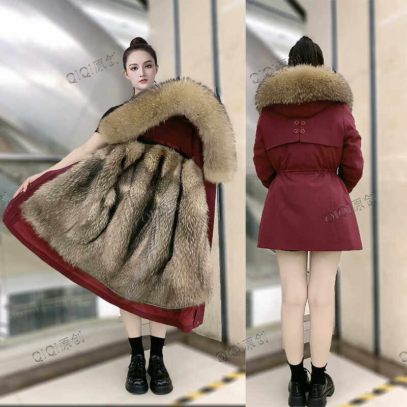 2025新款派克服女貉子毛内胆可拆卸中长款皮毛一体皮草加厚外套冬,淘宝优惠券,粉丝福利购,淘宝优惠卷