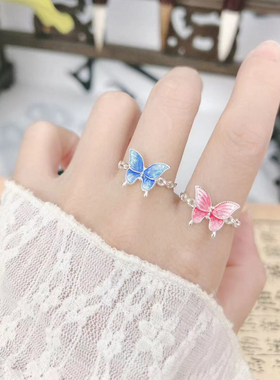 925银复古中式珐琅彩釉蝴蝶戒指