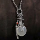 925 silver retro new Chinese style Hetian jade pipa pendant sweater chain necklace versatile distressed simple high-end sense for women