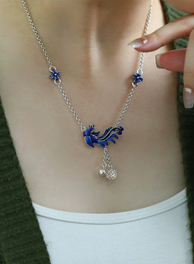 925银珐琅彩景泰蓝凤凰流苏项链