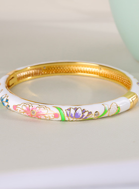 故宫廷景泰蓝滴釉开口手镯莲荷花