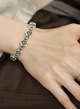 925银复古新中式玫瑰花手链手绳简约百搭女民族风小众设计高级感