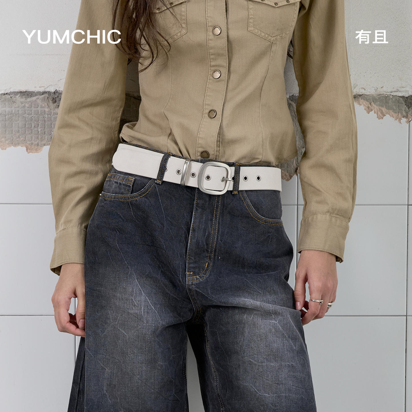 YUMCHIC/复古磨砂银方扣磨砂皮带百搭真皮女腰带休闲牛仔裙装饰 - 图0