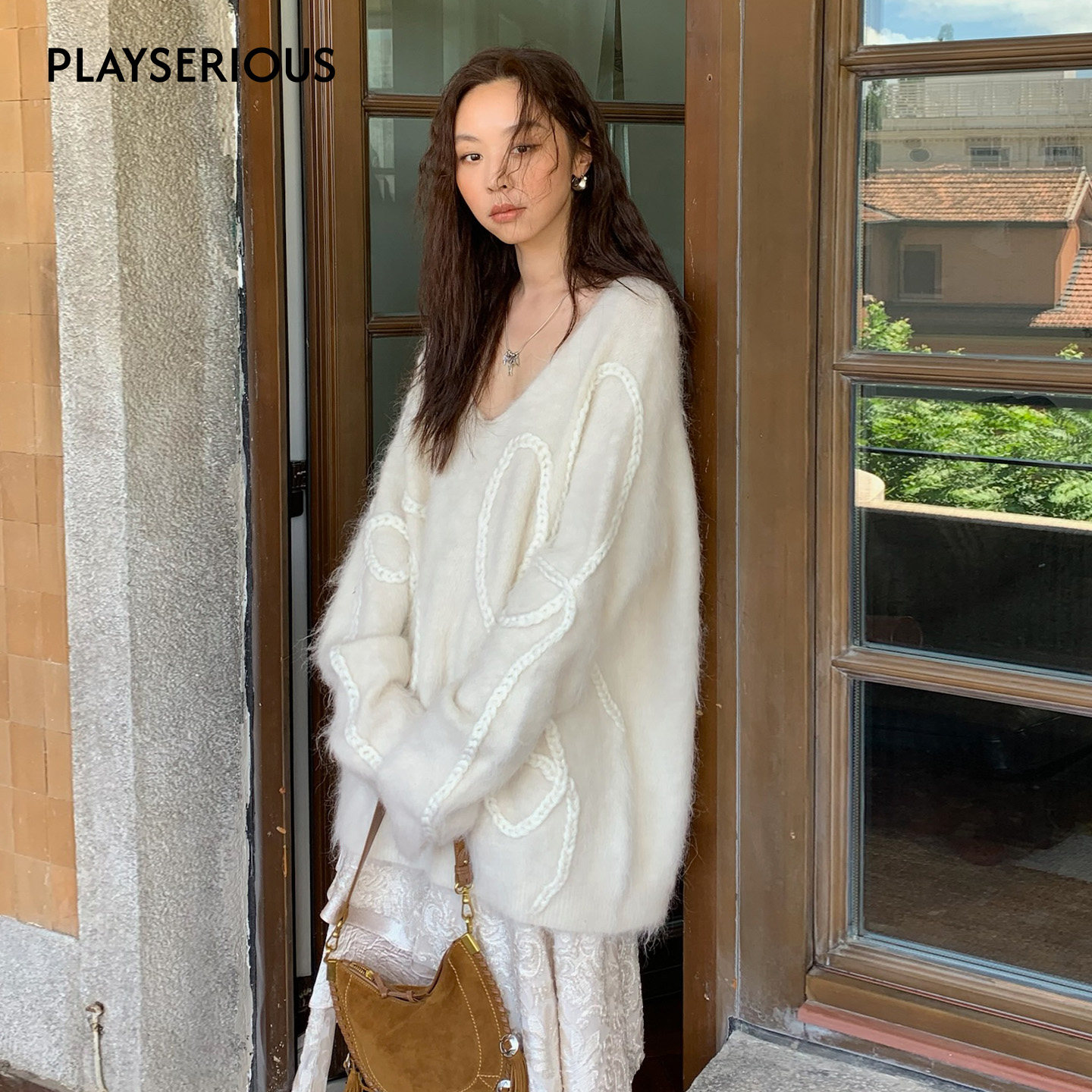 ICE DUST 2025秋冬新款立体麻花宽松套头毛衣休闲百搭长袖针织衫 - 图1