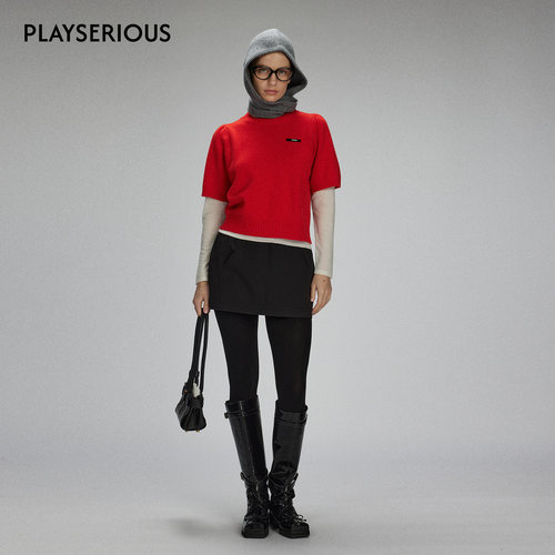 LACERTA 2025秋季新款口袋解构绗棉包臀短裙女黑色时尚气质半身裙 - 图1