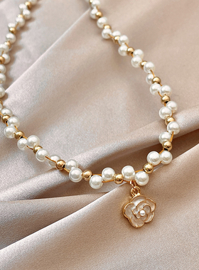z9饰品精致山茶花珍珠项链女