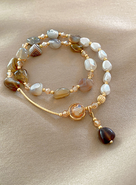 双层叠戴不规则珍珠手链女轻奢