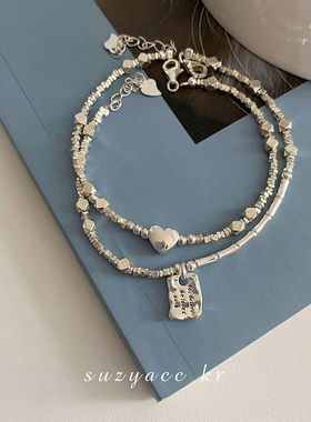 小众碎银子设计爱心方牌手链女